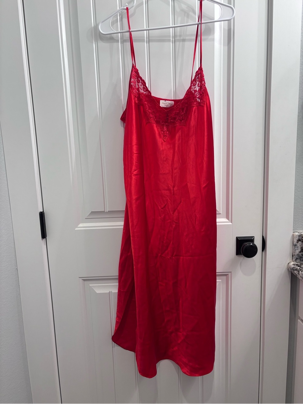 Red Satin Lace Slip Dress